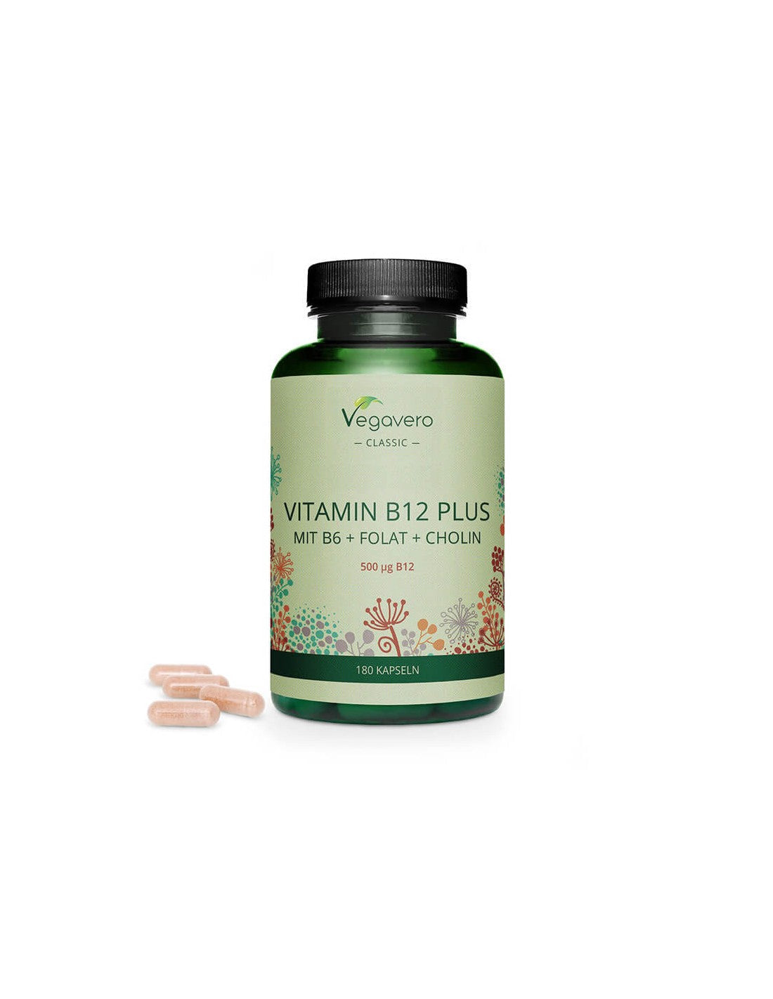 Vitamine B12 Plus (Met B6+ Folaat + Choline) - Vitamine B12 + vitamine B6, folaat en choline, 180 capsules <tc>Vegavero</tc>