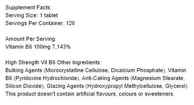 Vitamin B6 / Pyridoxine 100 mg - 120 Tablets