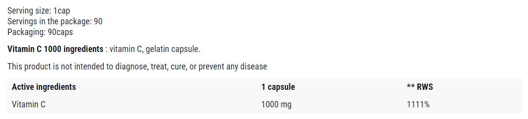Vitamin C 1000 mg | Immune Health Support - 90 capsules