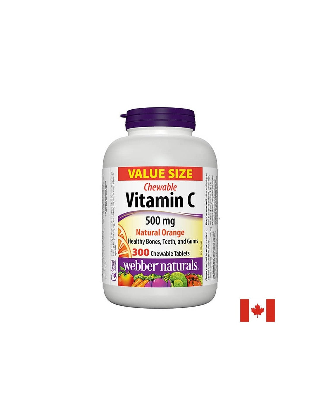 Vitamin C 500 mg Chewable - Vitamin C 500 mg, 300 chewable tablets Webber Naturals