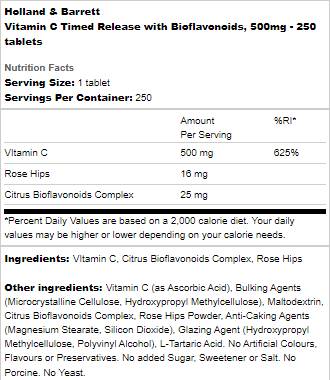 Wydanie witaminy C w czasie 500 mg | Z bioflawonoidami - 250 tabletek