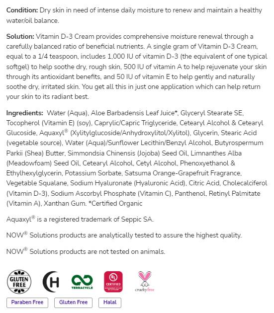 Krém na vitamin D-3 1000 IU na gram | Paraben Free - 118 ml