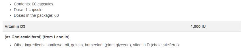 Vitamin D3 1000 IU 60 gelů tobolek
