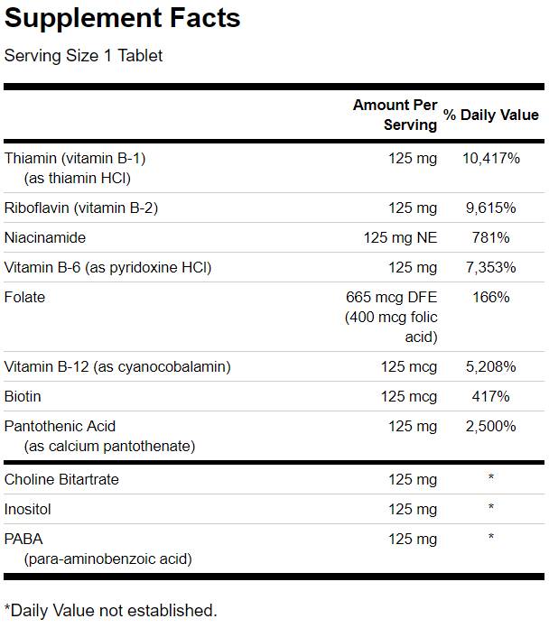 Vitamino B -125 kompleksas - Aukštos potencijos 250 kapsulės