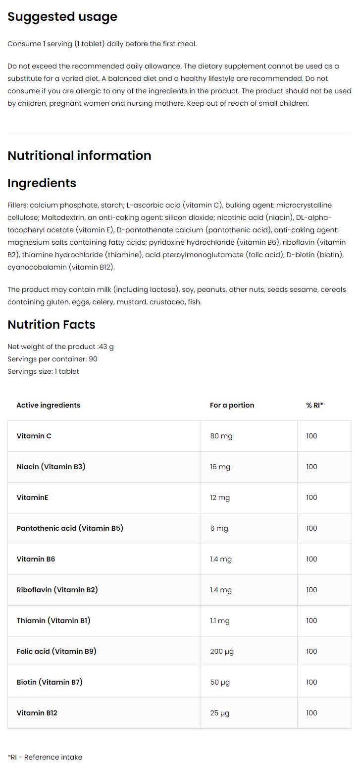 Complexe de vitamine B + C & E - 90 comprimés