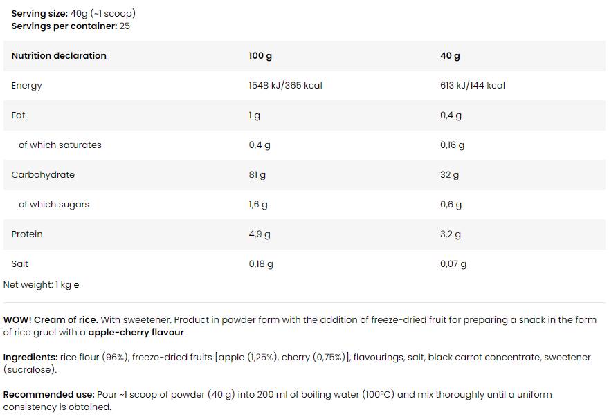 WOW! Cream of Rice - 1000 grams
