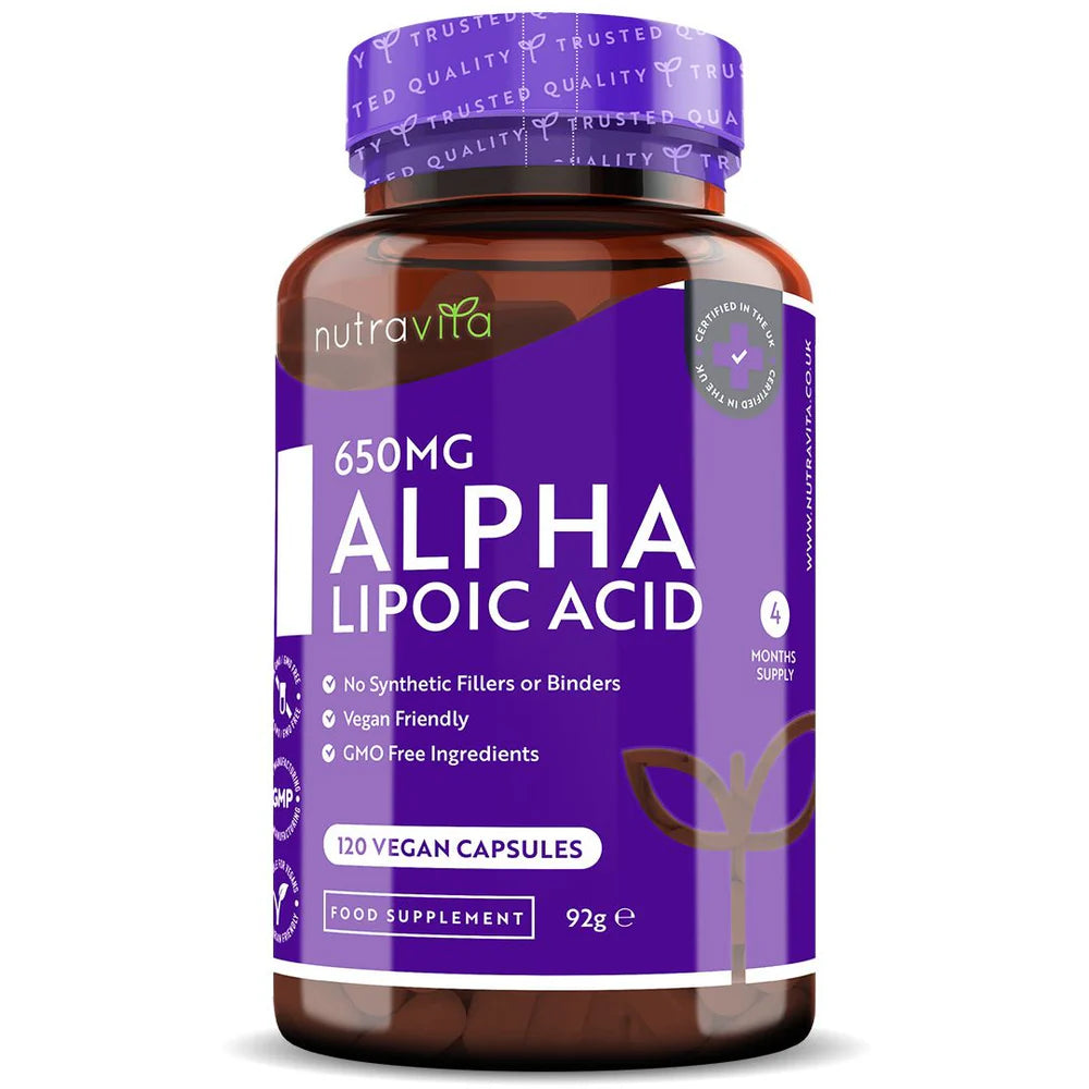 Cápsulas de ácido lipóico Alpha 650mg / 120, 120 doses / nutravita