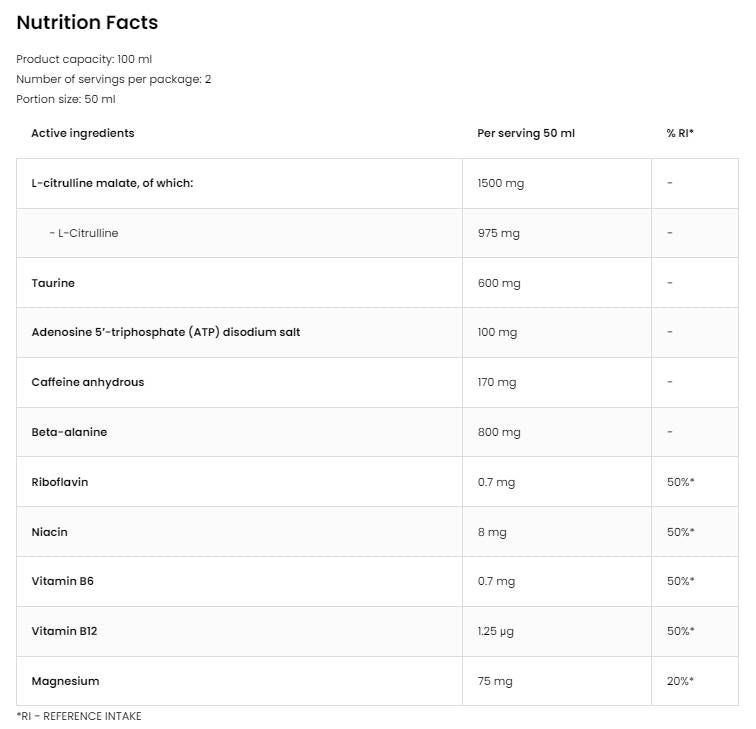 Ausdaueraufnahme | Pre -Workout mit ATP -Energie - 20 x 80 ml