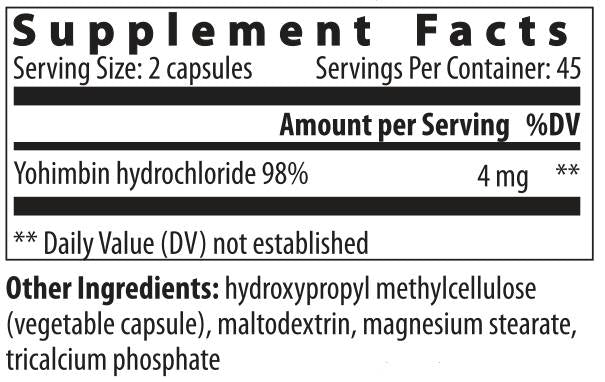 Yohimbe HCl 2 mg 90 capsules