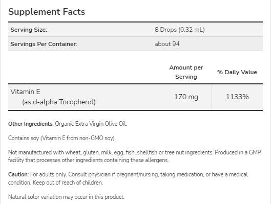 Vitamino E-aliejaus skystis | D -alfa tokoferolis - 30 ml