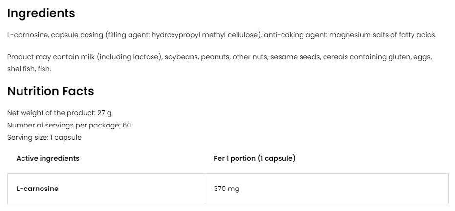 L-Carnosine 370 mg 60 капсули