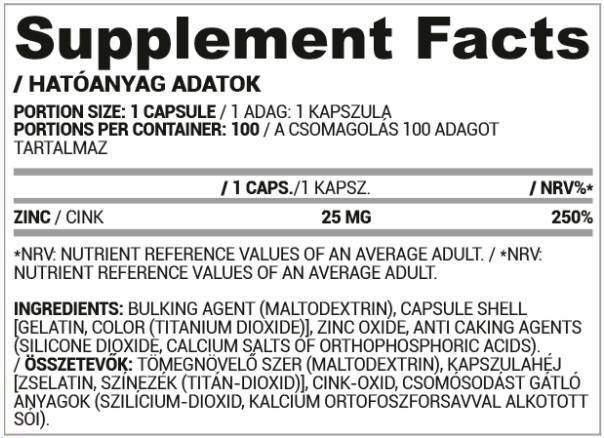Capas de zinc | 25 mg de óxido de zinc - 30 cápsulas
