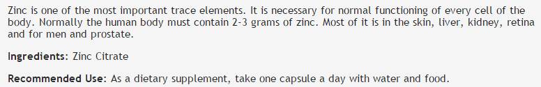Zinc Citrate 30 mg - 100 capsules