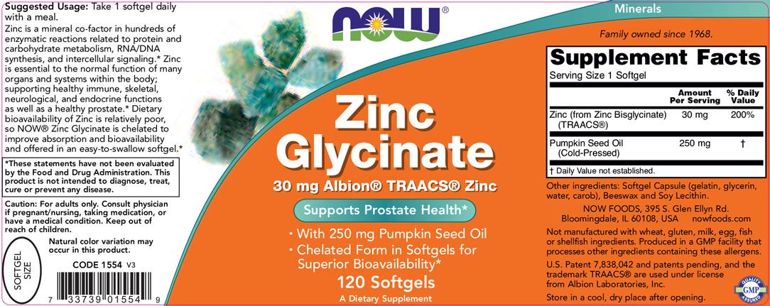 Glycinato de zinc 30 mg./120 Softgels