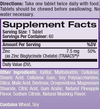 Zinc High Absorption 60 chew tabs.