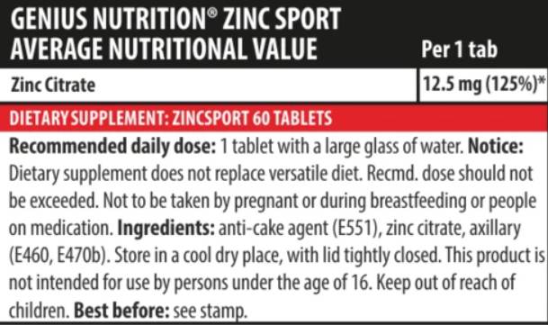 Zinc Sport - 60 Tablets
