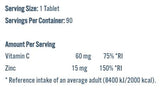 Vitalidad de zinc | 15 mg de bisglicinado de zinc - 90 cápsulas
