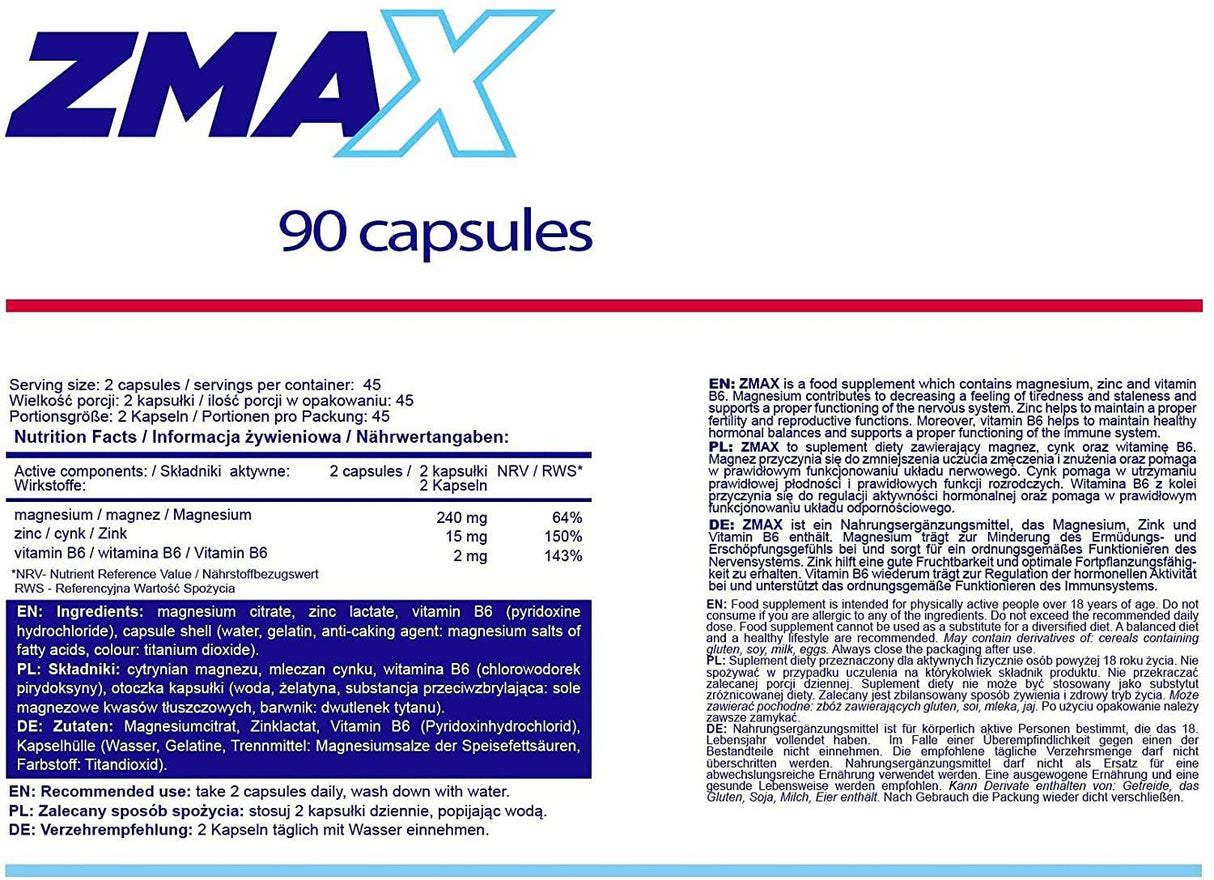 Zmax | ZMA vzorec - 90 tobolek