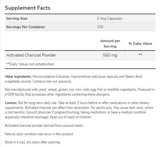 Activated Charcoal 280 mg - 200 capsules