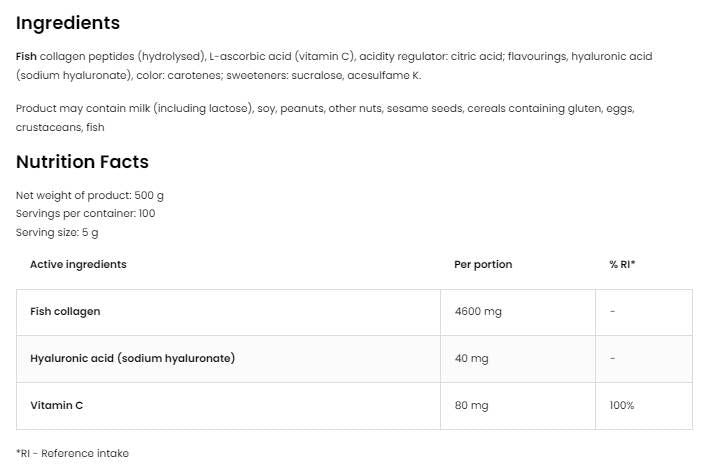 Marinesche Kollaach & hyplurool séch pulver | Mat Vitamin c - 500 Gramm