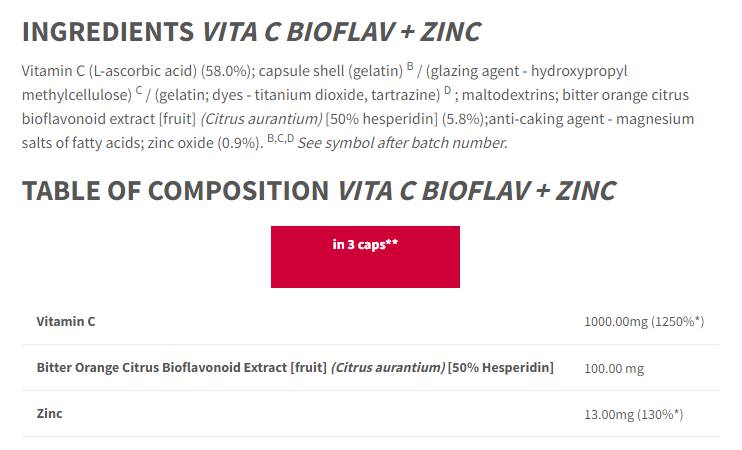 Vita C Bioflav + Zinc - 90 капсули