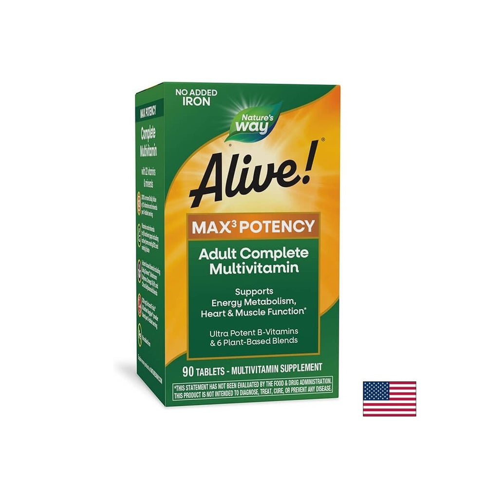 Alive!® Max6 Max Potency Multivitamine (geen ijzer) Alive! / Multivitaminen Maximale Sterkte (Geen Toegevoegd Ijzer), 90 Capsules <tc>Nature’s Way</tc>