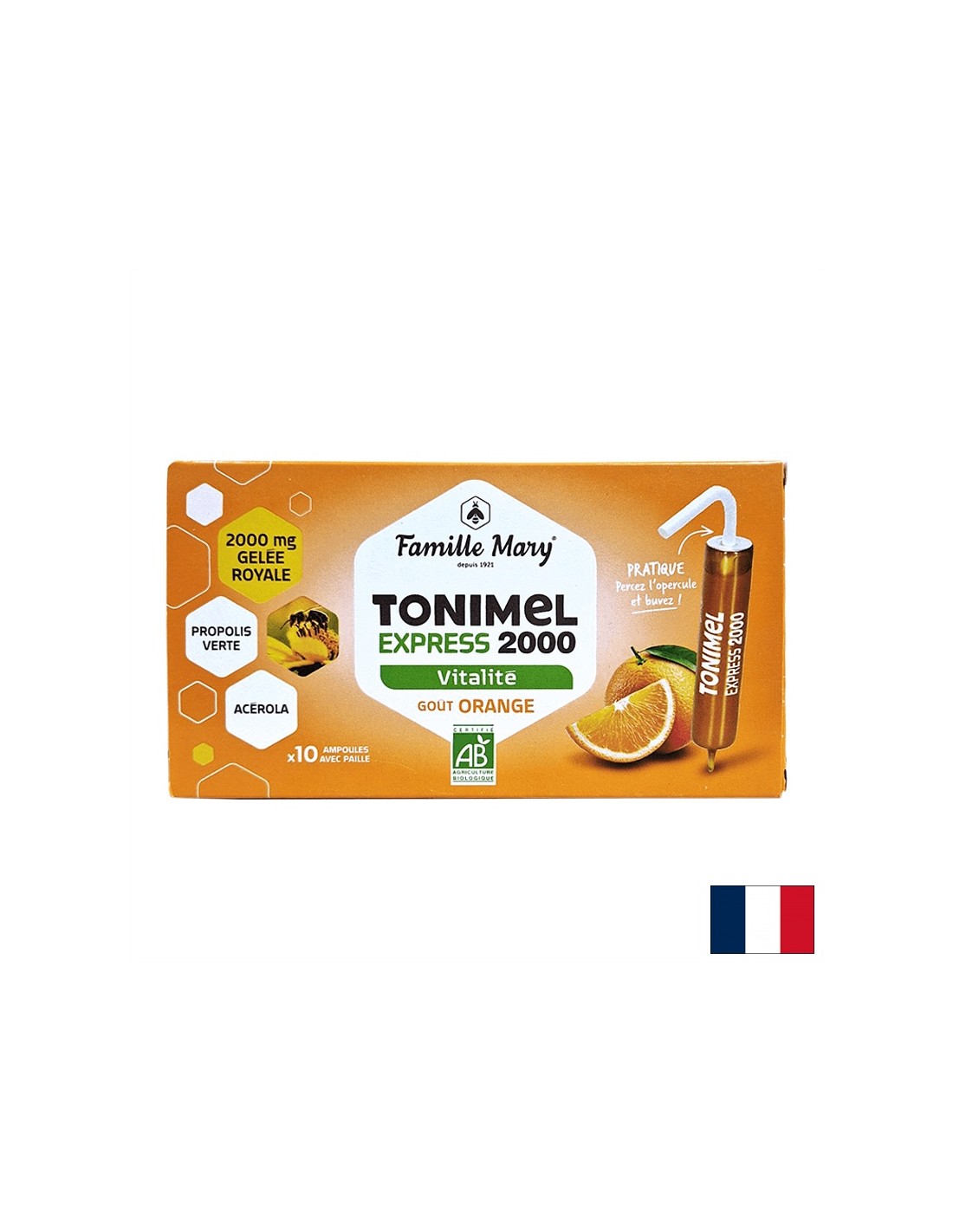 Ampule pro tón, energii a imunitu (s královskou želé 2000 mg), bio, 10 ampule na pití, oranžová chuť