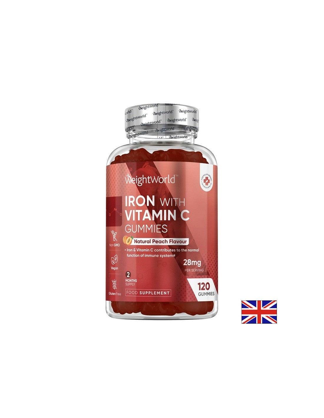 Anemia - Iron + Vitamin C Gummies, 120 jelly tablets, peach flavor