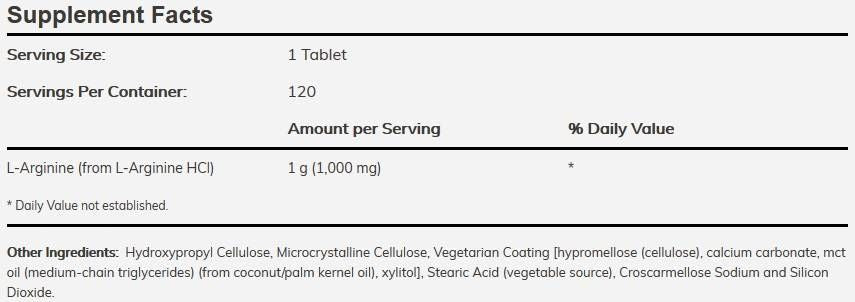 L -arginine 1000 mg / duebel Stäerkt - 120 Pëllen