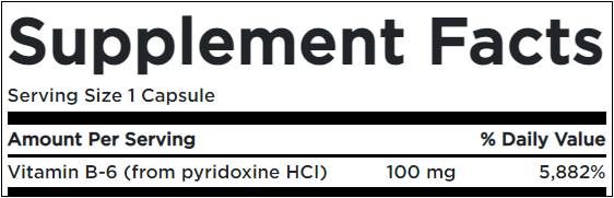 Vitamin B6 100 mg / Pyridoxine - 100 капсули