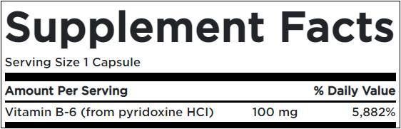 Vitamin B6 100 mg / Pyridoxine - 250 capsules