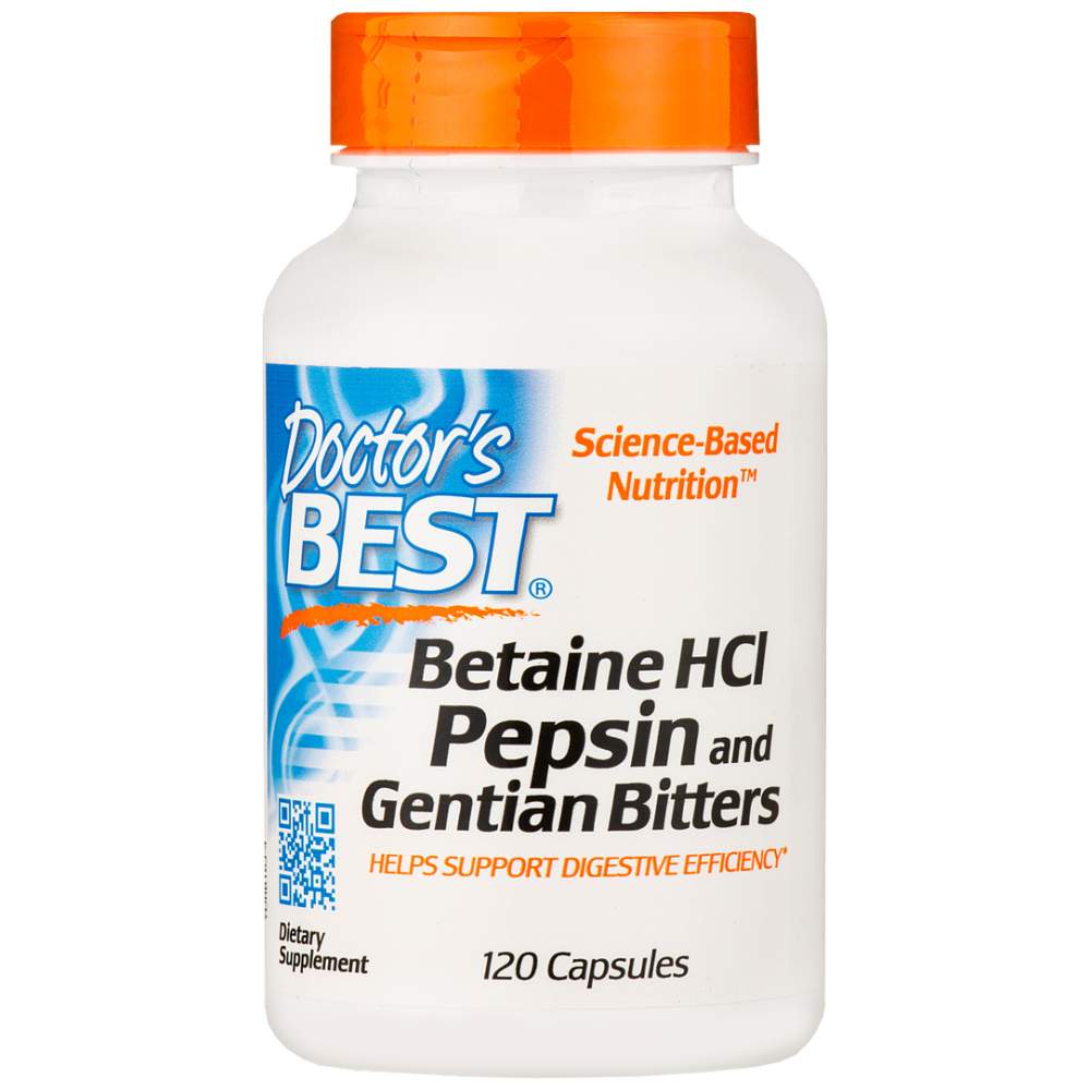 Melhor Betaína HCl 650 mg / com Pepsin & Gentian Bitters - 120 cápsulas