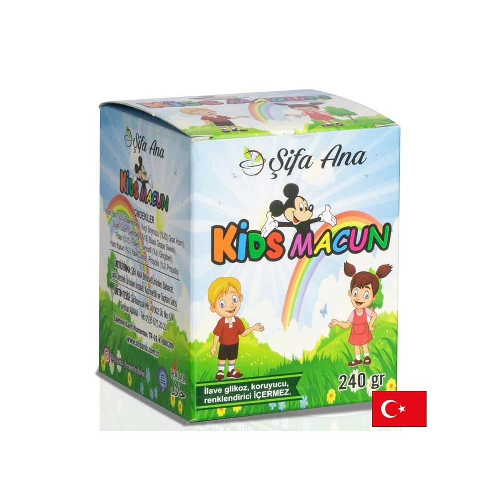 Zeliščna imunska pasta za otroke - s propolisom, čebeljim cvetnim prahom in medom, carobom, ingverom, surovim kakavom, 240 g