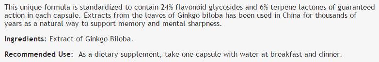 GinkGo Biloba Extract 60 mg - 60 capsules