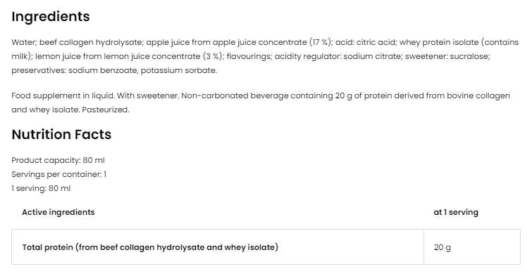 Protein Shot | Isolat de lactosérum + Matrice d'hydrolysate de bœuf - 20 x 80 ml