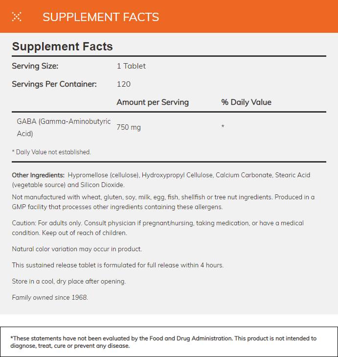 GABA 750 mg / Sustained Release - 120 Таблетки - Feel You