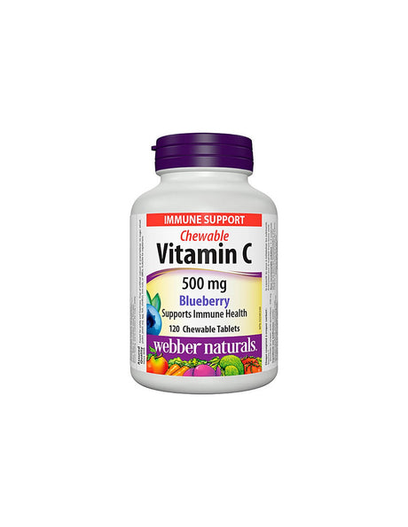 Chewable Vitamin C 500 mg - Витамин С 500 mg - 120 дъвчащи таблетки с вкус нa боровинки Webber Naturals - Feel You