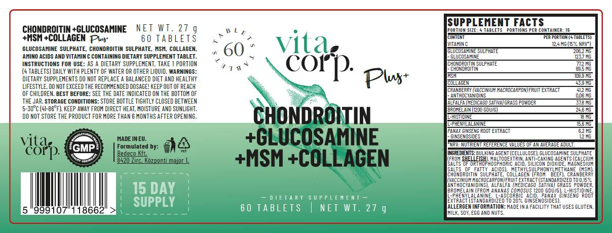 Chondroitin + Glukosamin + MSM + Collagen - 60 Pëllen