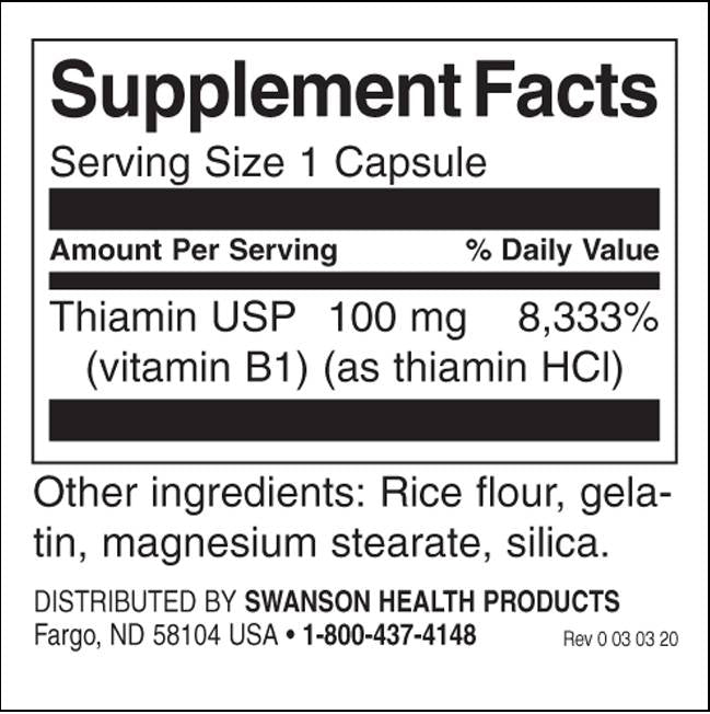 Vitamina B -1 100 mg - 250 cápsulas