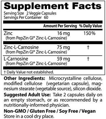 PepZinGI® | Complex de zinc-carnozină - 120 capsule