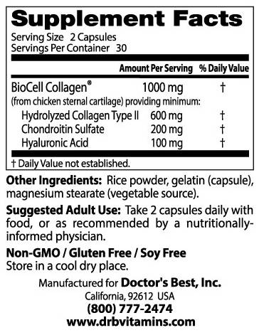 Bescht hyuurony sauer + Chondroitin sulfate / mam Biokoll Kollagen - 60 Kapselen