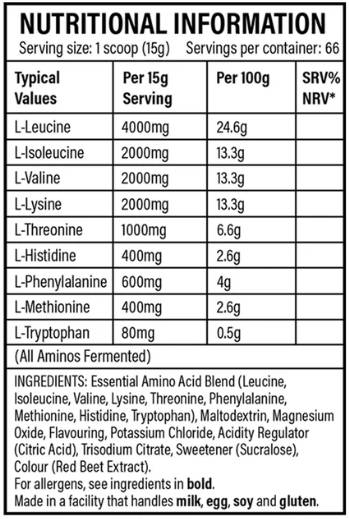 POUDRE EAA | Formule essentielle d'acides aminés - 1000 grammes