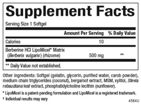 Berberino lipomikelio matrica 500 mg - 60 gelio kapsulės