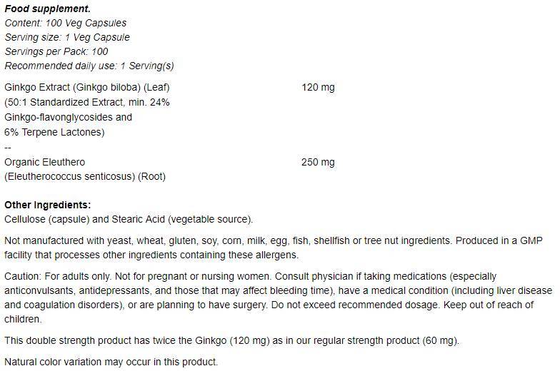 Ginkgo Biloba 120 mg / força dupla - 200 cápsulas