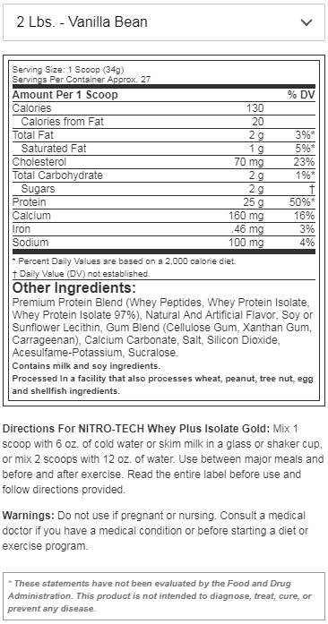 Nitro Tech / Whey + Isolate Gold 907 grams