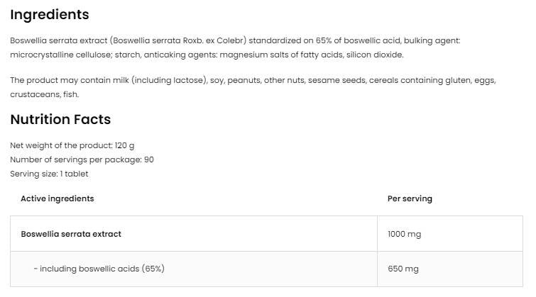 „Boswellia Serrata“ 1000 mg 90 tablečių