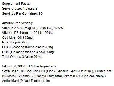 Vitamin A 3300 IU - 90 gel capsules