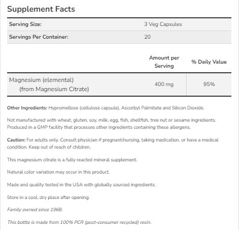 Magnesium Citrate 400 mg - 120 capsules