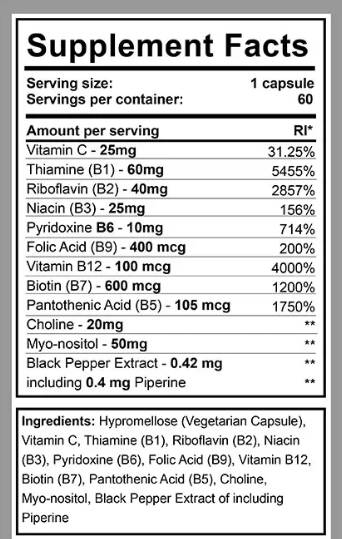 Vitamino B kompleksas - 60 kapsulių