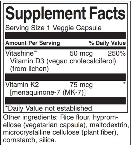 Vitaminas D3 e K2 60 cápsulas